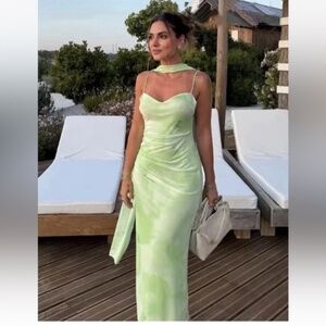 Zara Holiday Party Green Neck Scarf Dress NWT!